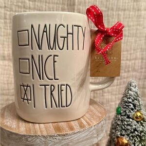 Rae Dunn White Naughty Nice I Tried Mug with Red Bow